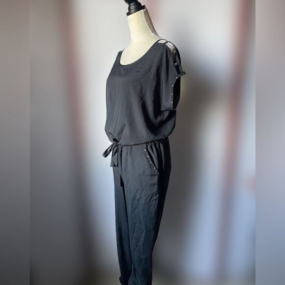Limited Black Nylon Short Sleeve Jumpsuit w/Bronze Studs (Size: 10) - Picture 10 of 12